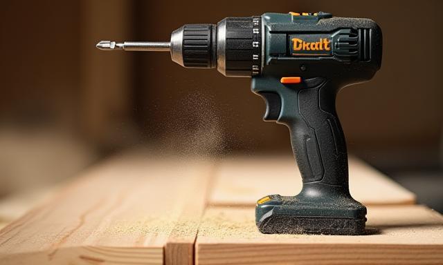 A powerful cordless drill in active use, highlighting its efficiency.