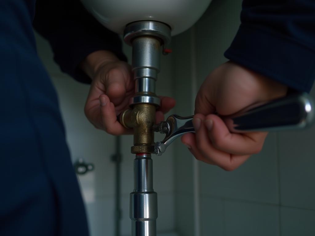 Technician skillfully repairing a pipe connection.
